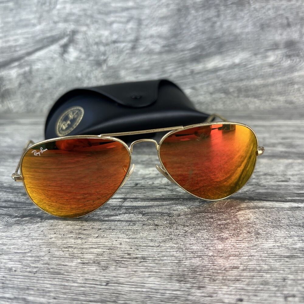 Ray-Ban Aviator Sunglasses Gold Frame & Orange Mirrored Lens
